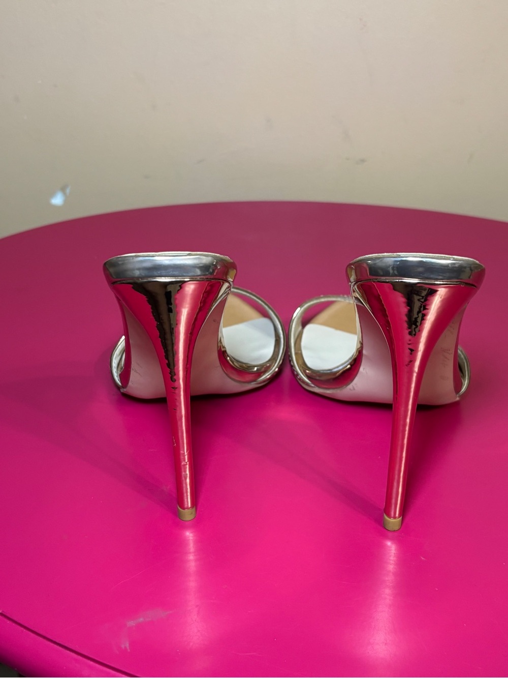 Metallic Gold Open-Toe High Heel Mule Size 7.5 - Picture 5 of 7